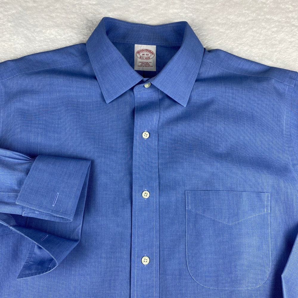 Brooks Brothers Traditional Fit Non-Iron Blue Dress Shirt 16-33 French Cuff